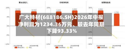 广大特材(688186.SH)2026年中报净利润为1234.36万元、较去年同期下降93.33%-第3张图片