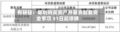有研硅:筹划购买资产并募资配套资金事项 31日起停牌-第1张图片