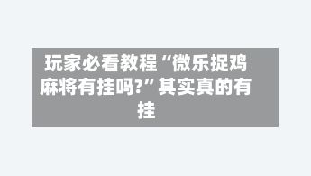 玩家必看教程“微乐捉鸡麻将有挂吗?”其实真的有挂